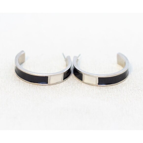 Vintage Black and Silver Hoop Earrings - AA1 - Picture 1 of 2
